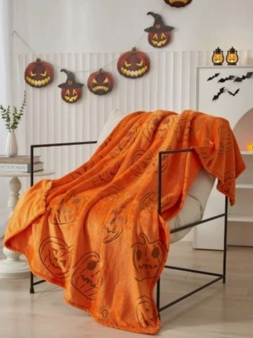 Halloween Throw 50"x60" Orange Pumpkin Plush Throw